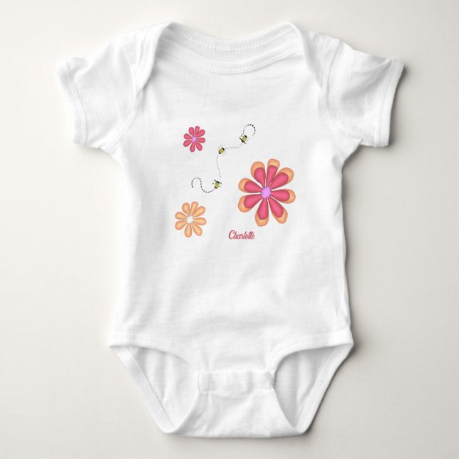 Body Para Bebé Flores y abejas personalizadas Baby Bodysuit (Anverso)