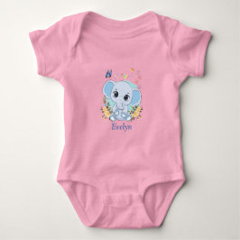 Body Para Bebé Flores y Mariposas de Elefante Lindo Personalizada