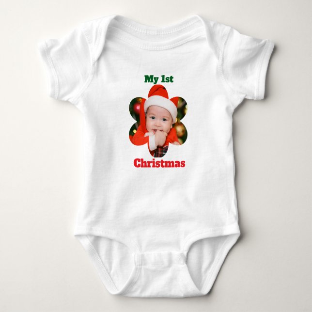 Body Para Bebé Flower Shape My 1st Christmas Photo (Anverso)