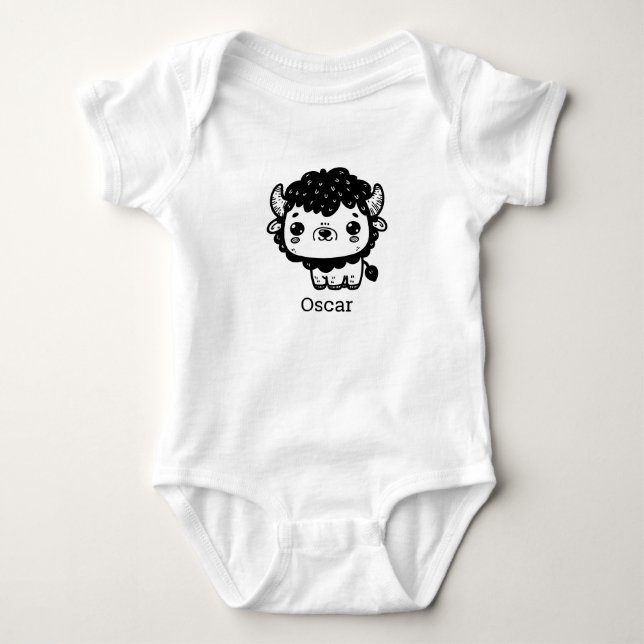 Body Para Bebé Fluffy Bison Baby - Kawaii Farm Animal Art (Anverso)