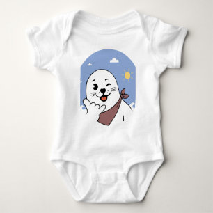 Body Para Bebé Foca Guiñando con Pañuelo en la Cabeza Haciendo el