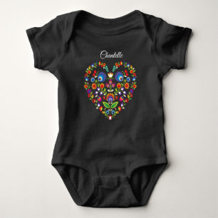 Body Para Bebé Folclore corazón, estilo Wycinanki con nombre