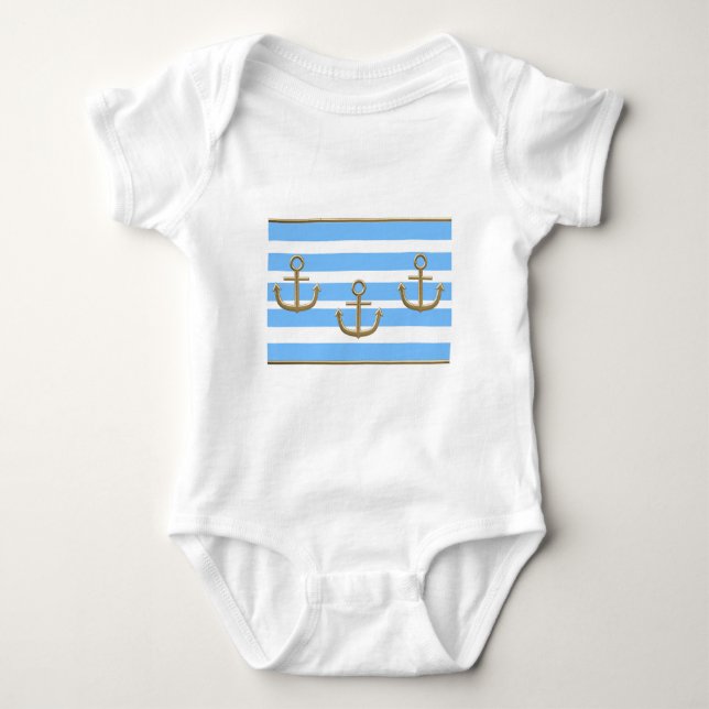 Body Para Bebé fondo blanco azul del ancla dorada (Anverso)