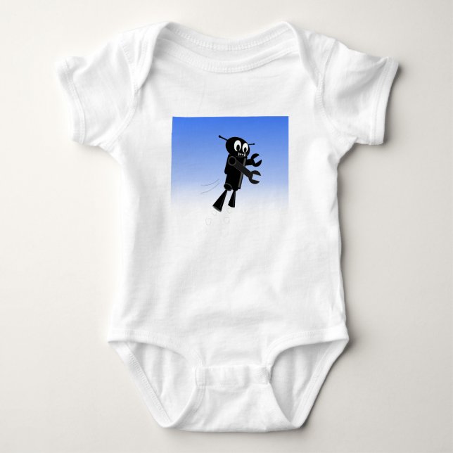 Body Para Bebé Fondo del cielo azul del robot volador negro (Anverso)
