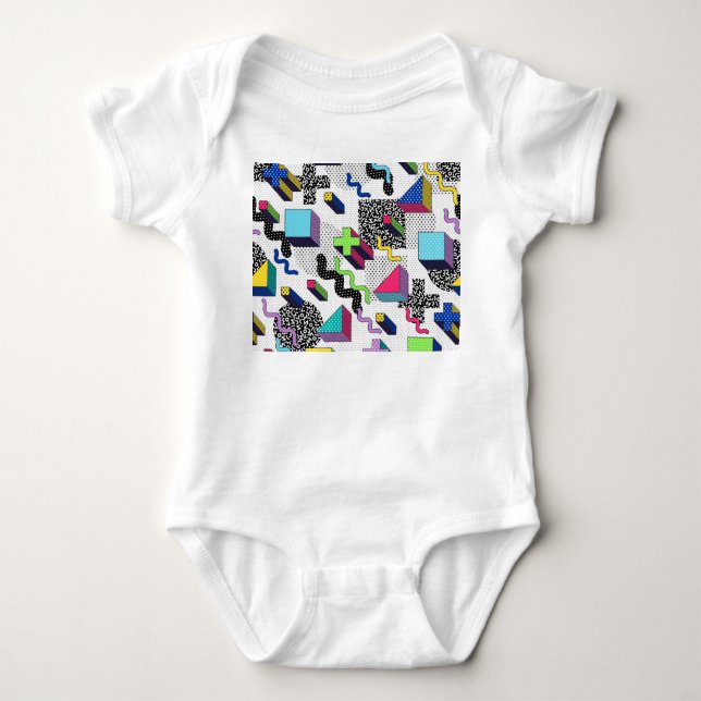 Body Para Bebé Formas geométricas multicolor, patrón retro. (Anverso)