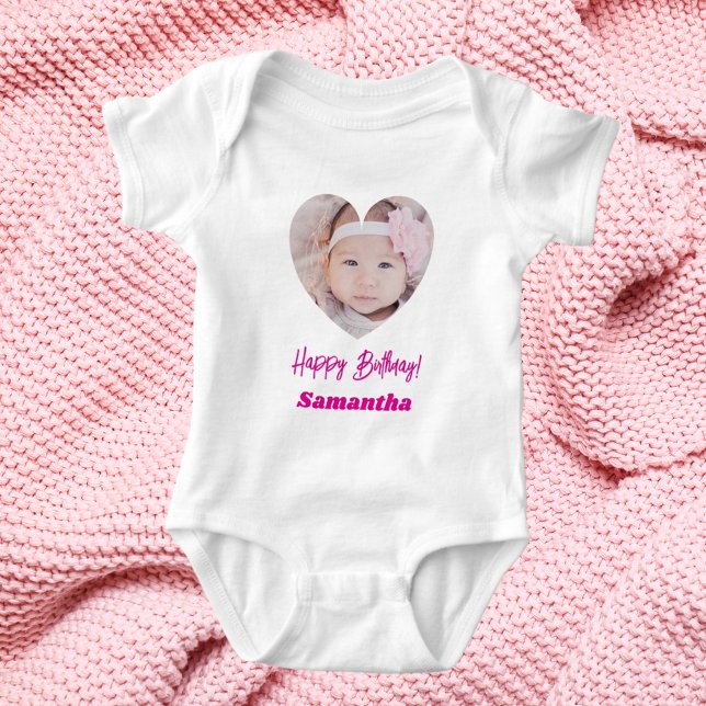 Body Para Bebé Foto corazón nombre cumpleaños niña rosa (Subido por el creador)