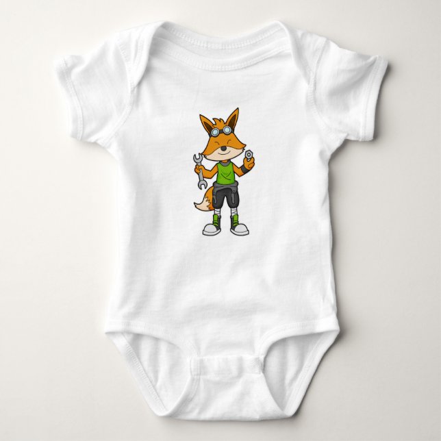 Body Para Bebé Fox como mecánico con llave y tuerca (Anverso)