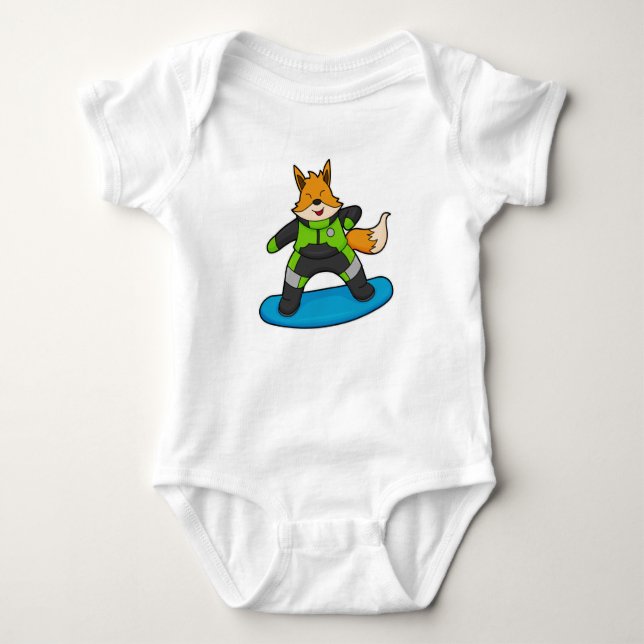 Body Para Bebé Fox como Snowboarder con Snowboard (Anverso)