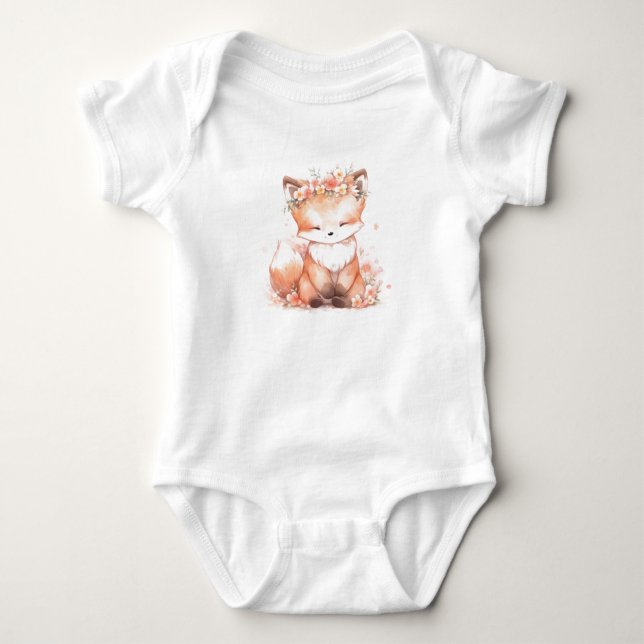 Body Para Bebé Fox de Bebé con flores, vida salvaje (Anverso)