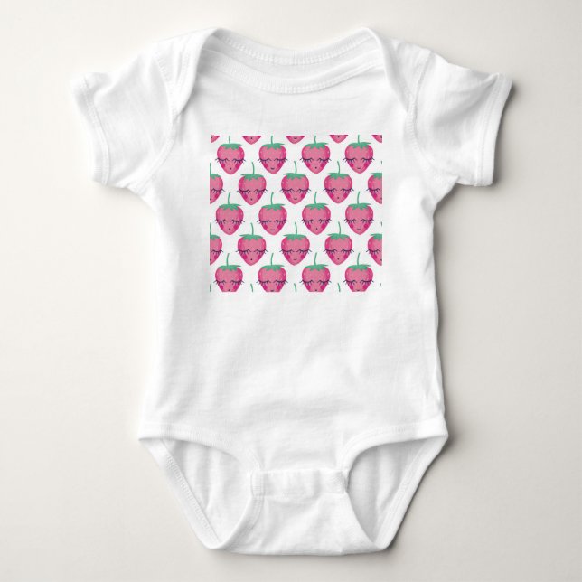 Body Para Bebé Fresas durmiendo sonriendo, patrón adorable. (Anverso)