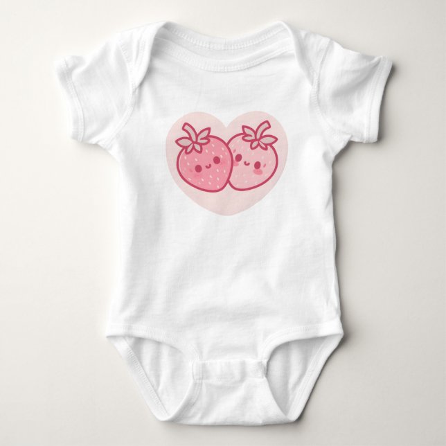 Body Para Bebé Fresas Kawaii Rosa de San Valentín (Anverso)