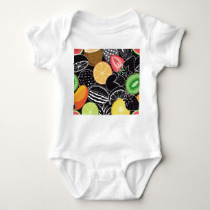 Body Para Bebé Frutos tropicales coloridos, fondo negro.
