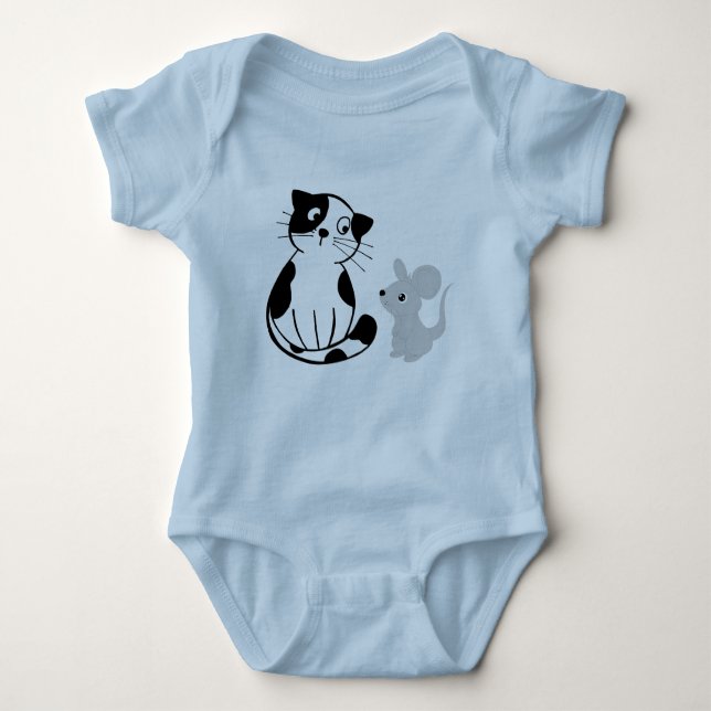 Body Para Bebé Fun Cat & Rat Graphic Light Blue Baby Bodysuit (Anverso)