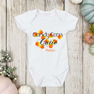 Body Para Bebé Fun Halloween Candy Corn Cutie Nombre del bebé