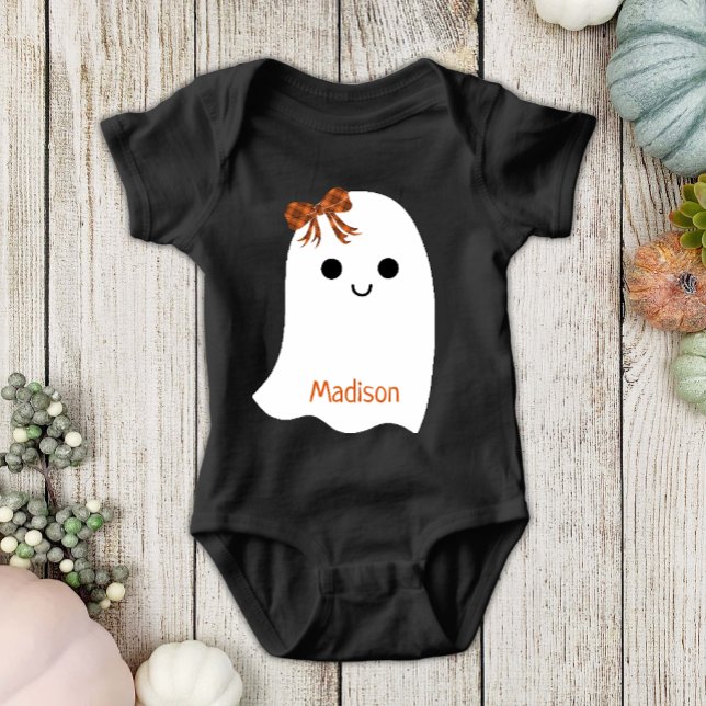 Body Para Bebé Fun Halloween Chica Ghost Plaid Bow Baby Name (Subido por el creador)
