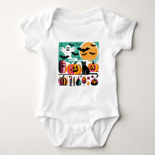 Body Para Bebé Funky Retro Wave Halloween Pumpkin Black Cat Ghost