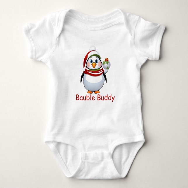 Body Para Bebé Funny Bauble Buddy Penguin Navidades (Anverso)