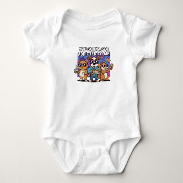 Body Para Bebé Funny Cartoon Animals "Addicted To Me" BabyT-Shirt (Anverso)
