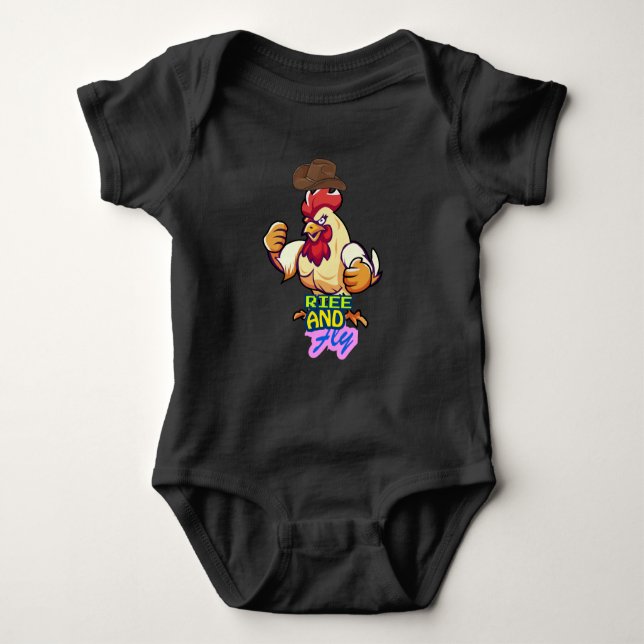 Body Para Bebé Funny Chicken Rise and Fly” T-Shirt (Anverso)
