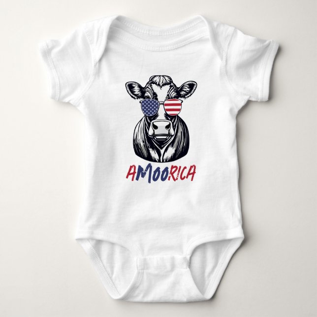 Body Para Bebé Funny Cow A-MOO-rica Patriotic (Anverso)