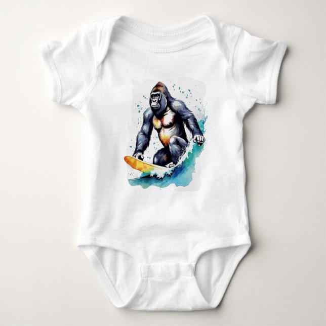 Body Para Bebé Funny gorilla surfing (Anverso)