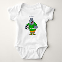 Funny hippo soccer player cartoon illustration