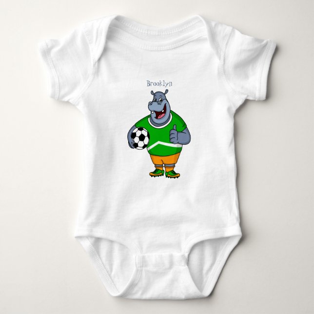 Body Para Bebé Funny hippo soccer player cartoon illustration (Anverso)