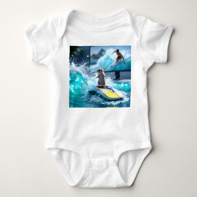 Body Para Bebé Funny Mouse Surfing Digital Waves and Cute mice (Anverso)