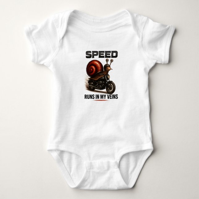 Body Para Bebé Funny Snail Biker – Speed Runs in My Veins (Anverso)