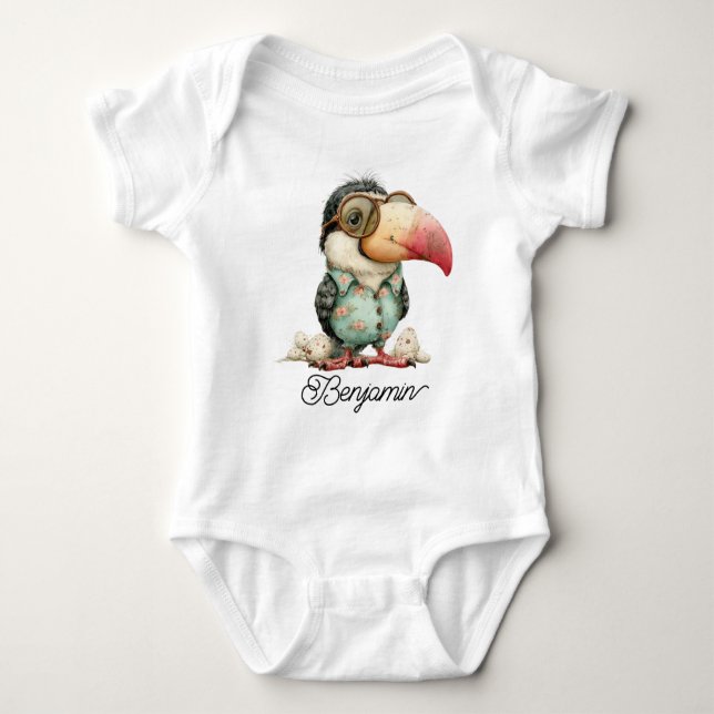 Body Para Bebé Funny Toucan Bird with Glasses (Anverso)