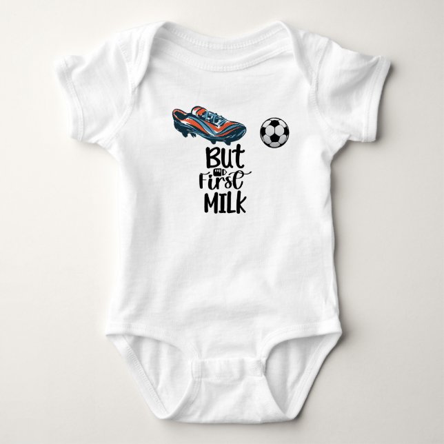 Body Para Bebé Fútbol pero primera leche linda y divertida (Anverso)