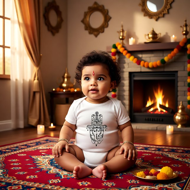 Body Para Bebé Ganesha, hermosa imagen crujiente en blanco (Ganesha, beautiful crisp image on white baby bodysuit)