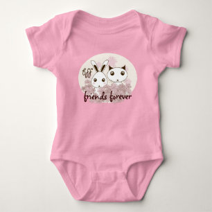 Body Para Bebé Gatito Adorable y Amiga Coneja Niña Rosa