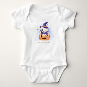Body Para Bebé Gatito de Halloween feliz y calabaza