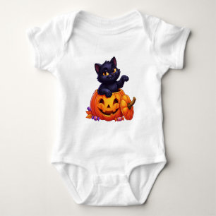 Body Para Bebé Gatito de medianoche en resplandor de calabaza