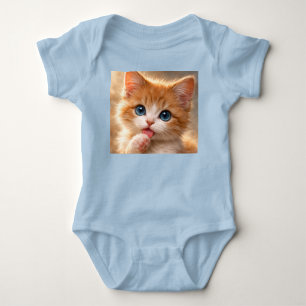 Body Para Bebé Gatito de ojos azules lamiendo su pata