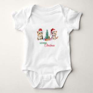 Body Para Bebé Gatito Gato Santa Rojo Verde Feliz Navidad Fiesta 