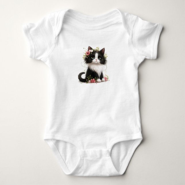 Body Para Bebé Gatito lindo con flores (Anverso)
