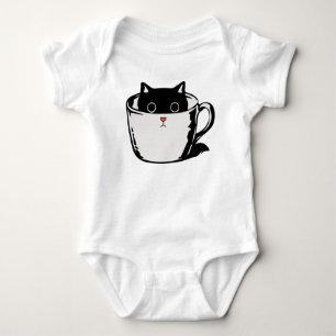 Body Para Bebé Gatito negro con nariz roja escondido en una taza