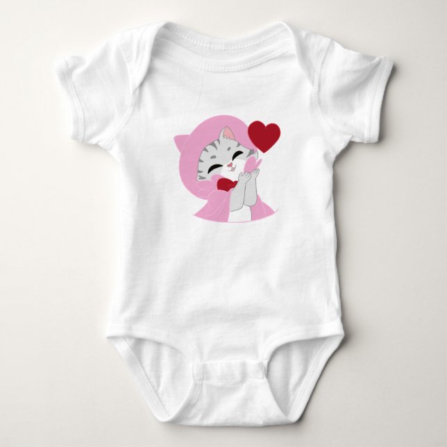 Body Para Bebé Gatito Rosa Adorable Besando Corazón Bebé  (Anverso)