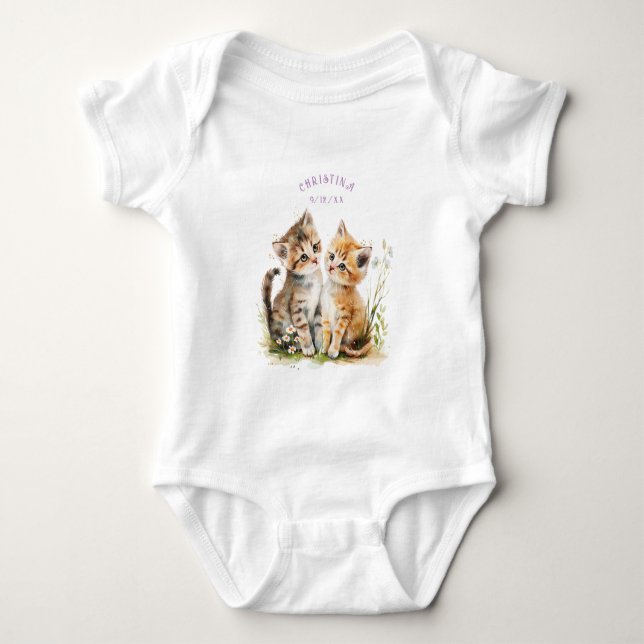 Body Para Bebé Gatitos adorables Flores acuarela (Anverso)