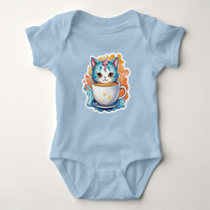Body Para Bebé Gato Adorable Con Taza De Café Diseño De Dibujos A
