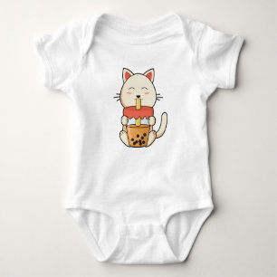 Body Para Bebé Gato al beber con paja