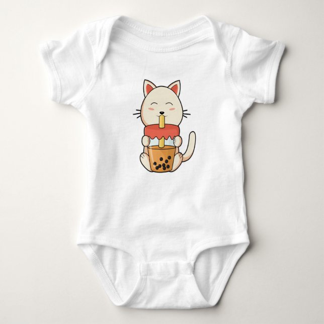 Body Para Bebé Gato al beber con paja (Anverso)