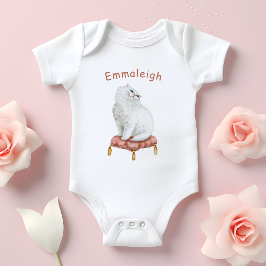 Body Para Bebé Gato blanco Bonito personalizado sentado en almoha