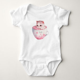 Body Para Bebé Gato blanco-rosado en una taza de té (3)