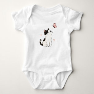 Body Para Bebé Gato blanco y negro lindo con mariposa rosa