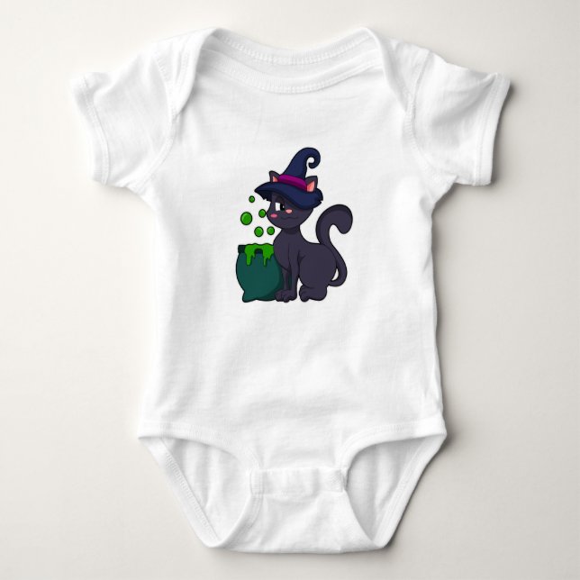 Body Para Bebé Gato como bruja con Cauldron (Anverso)