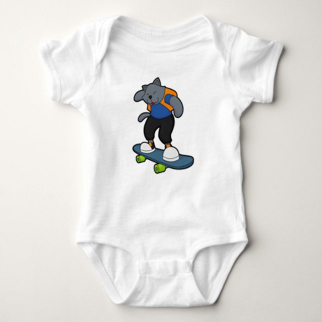 Body Para Bebé Gato como Skateboarder con Skateboard (Anverso)
