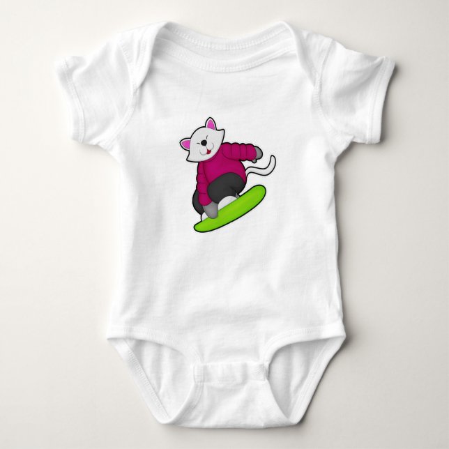 Body Para Bebé Gato como snowboarder con Snowboard (Anverso)
